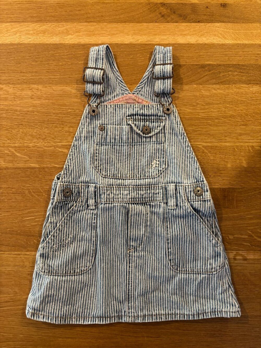 3T Oshkosh Skirtall Overalls Denim Stripe with Embroidered Flowers